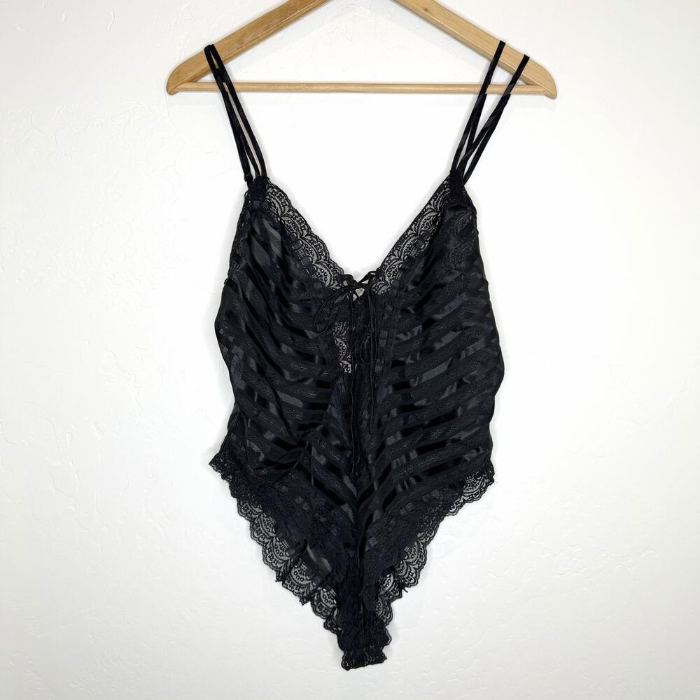 Vintage Honors Intimates Black Satin Lace Teddy Lingerie Womens Medium